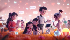 NSFW AI characters in playful interactions, showcasing vibrant digital companionship.