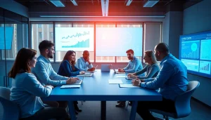 Engaged team collaborating on Contract Management in a modern office.