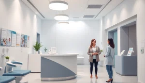 ABCクリニックの受付エリア。患者のポジティブな体験と専門的なケアを示す写真。