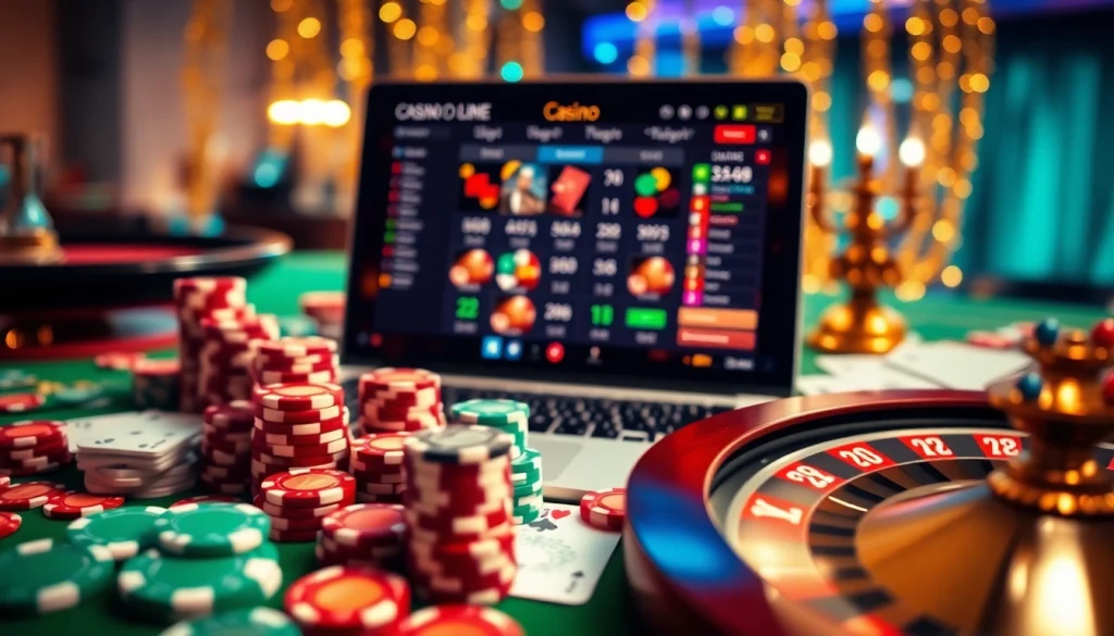 Vivez l'excitation de gagner avec le gameplay de casino en ligne présenté dans une scène de casino luxueuse.