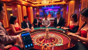 Players immerse in strategic betting at the luxurious RR88 casino table, showcasing excitement and elegance.