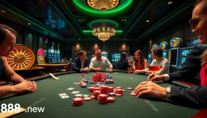 Experience vibrant gameplay at 888new casino, where players celebrate thrilling wins at poker tables.