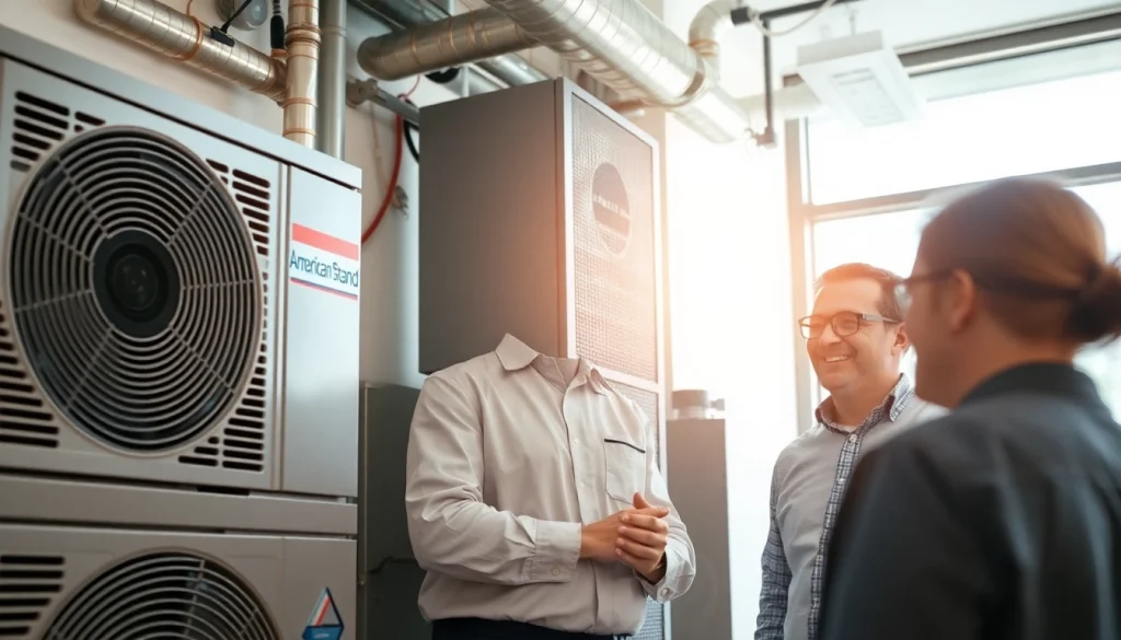 American Standard HVAC dealer demonstrating equipment in a professional environment.