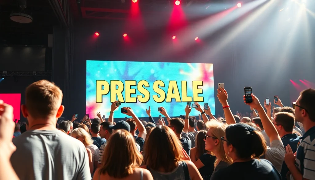 Fans excitedly awaiting presale tickets for a concert event.