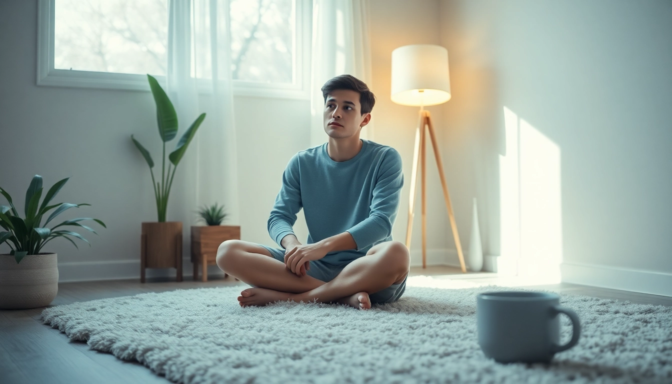 Anxiety symptoms depicted through a person in a calming environment expressing introspection.