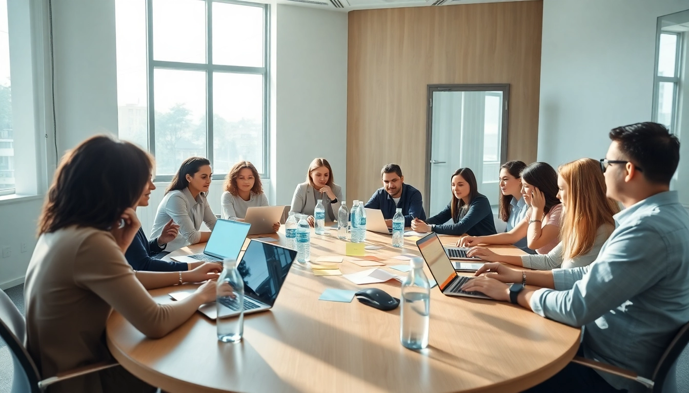 Brightet team collaborating in a bright, engaging office environment.
