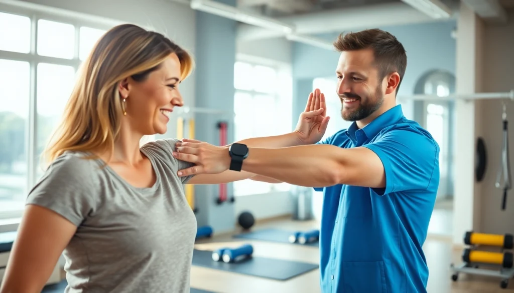 Patient receiving north side edmonton physiotherapy from a professional therapist in a bright, modern clinic.
