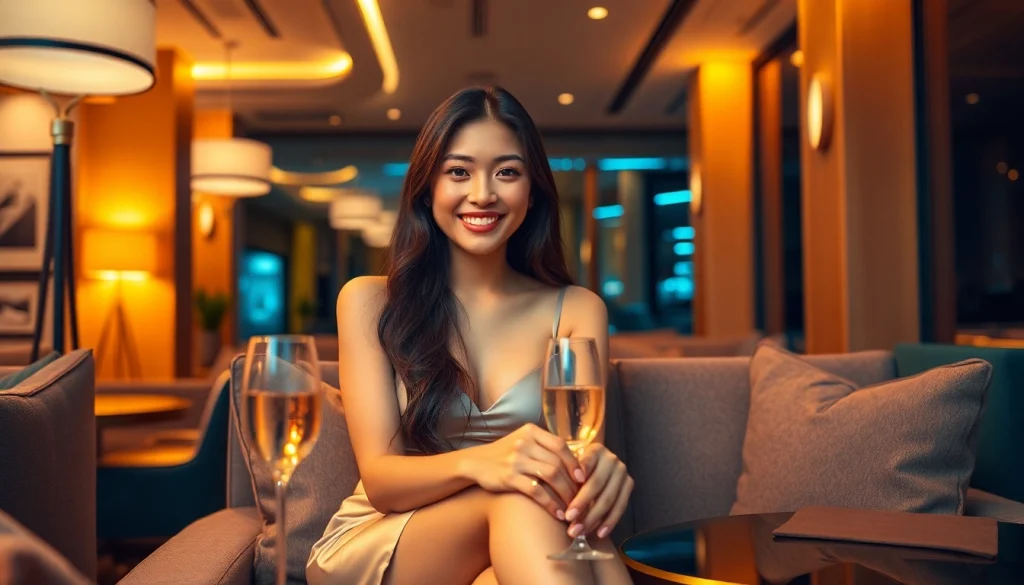 Singapore escort in a luxurious lounge setting, showcasing elegance and diversity.