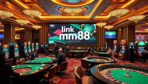 Engaging casino scene showcasing link mm88 with vibrant gaming tables and excited players.