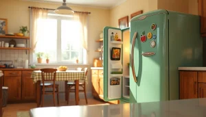 Stylish Retro Appliance refrigerator showcasing vintage aesthetics in a vibrant kitchen setting.