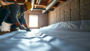 Image showcasing a skilled vapor barrier installation process in a crawl space environment, emphasizing durability.