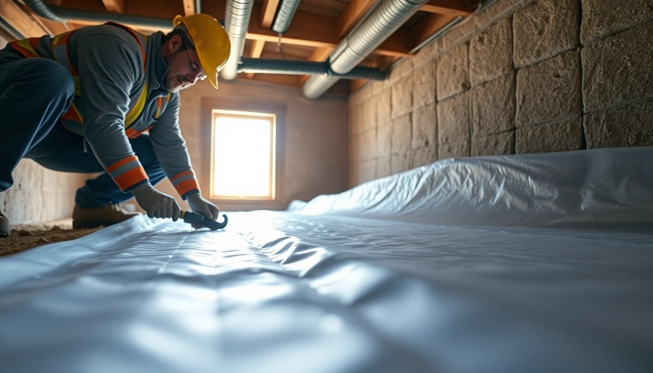 Image showcasing a skilled vapor barrier installation process in a crawl space environment, emphasizing durability.