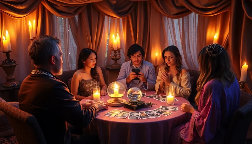 多様な人々がサイキックとつながる、心地よいキャンドルライトの部屋での電話占い当たるの神秘を受け入れる。