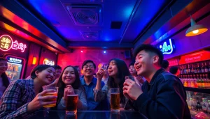 활기찬 노래방 장면과 다채로운 분위기로 제주도유흥의 활기찬 밤문화를 경험하세요.