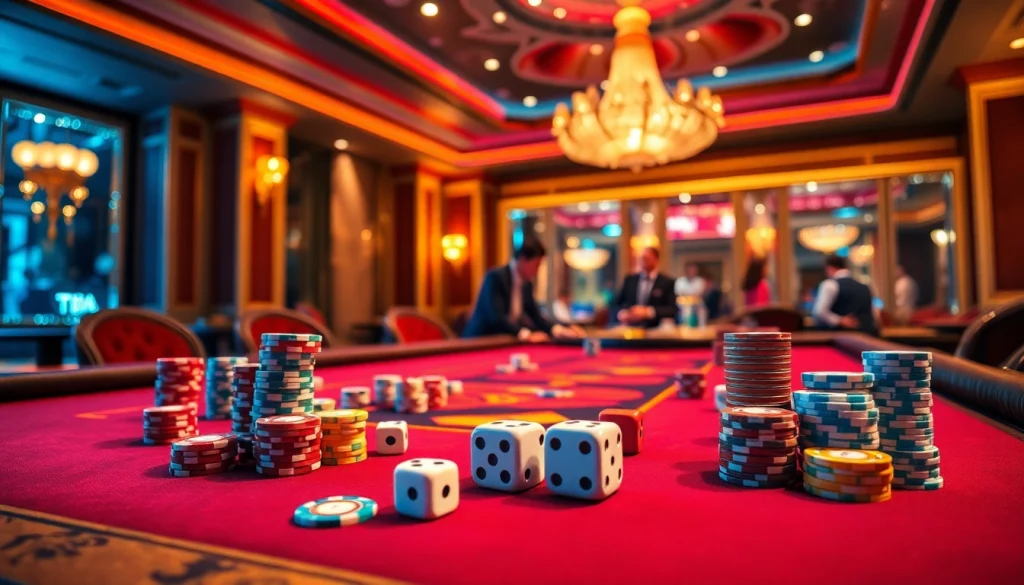 A beautifully set Tài Xỉu MD5 gaming table at https://taixiumd5.fan/, showcasing vibrant colors and an exciting atmosphere.