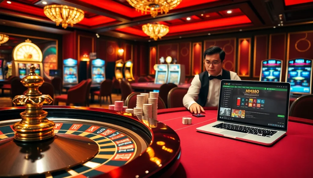 Exciting gameplay at MM88 casino with vibrant roulette wheel and poker chips in a luxurious setting.