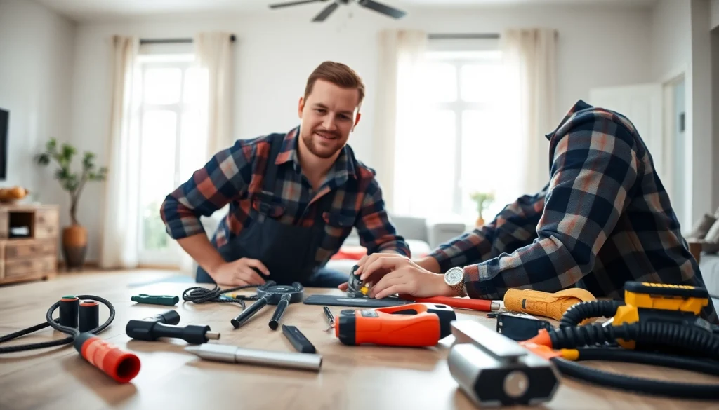Electrician apprenticeship in action as an apprentice installs wiring in a home.
