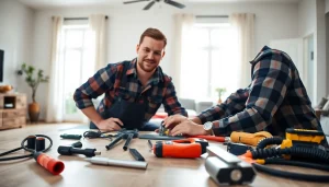 Electrician apprenticeship in action as an apprentice installs wiring in a home.