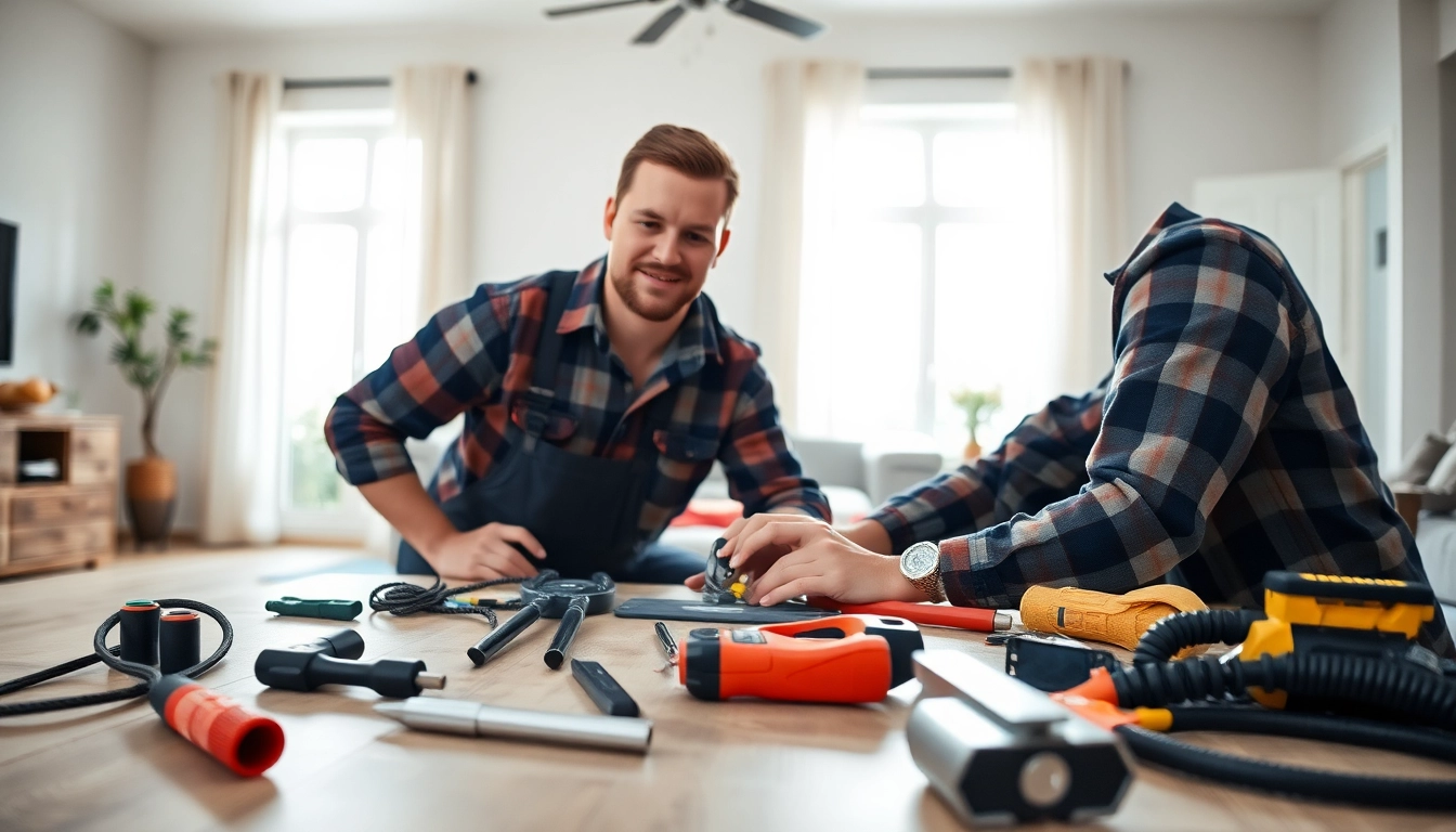 Electrician apprenticeship in action as an apprentice installs wiring in a home.