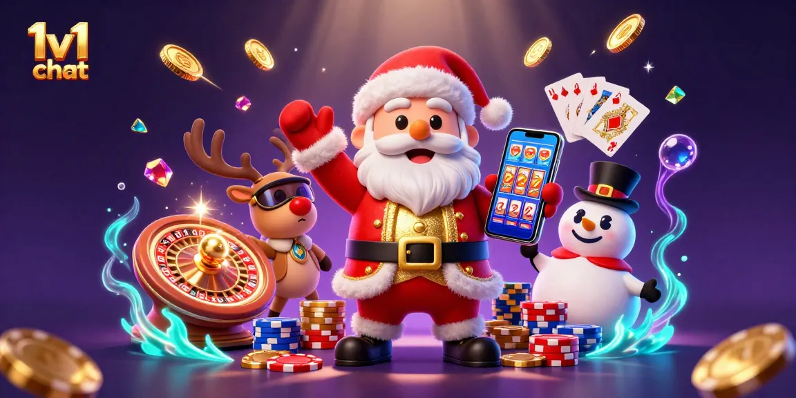 Engage in exhilarating 1v1 chat while enjoying a vibrant casino scene filled with festive characters.